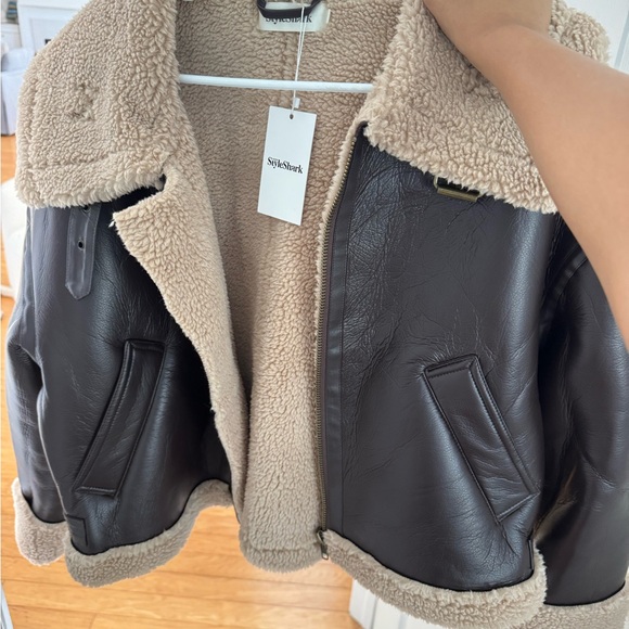 Shearling Trim Collar Cuff and Hem Jacket - Picture 3 of 3